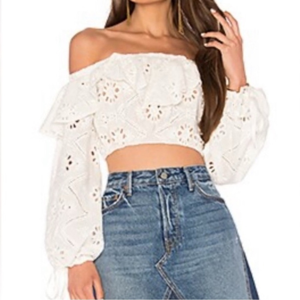 For Love & Lemons x Revolve Eyelet Off-Shoulder Crop Top